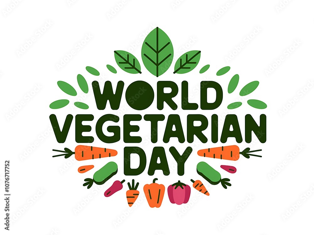Obraz premium World Vegetarian Day with Green Leaves and Vegetables