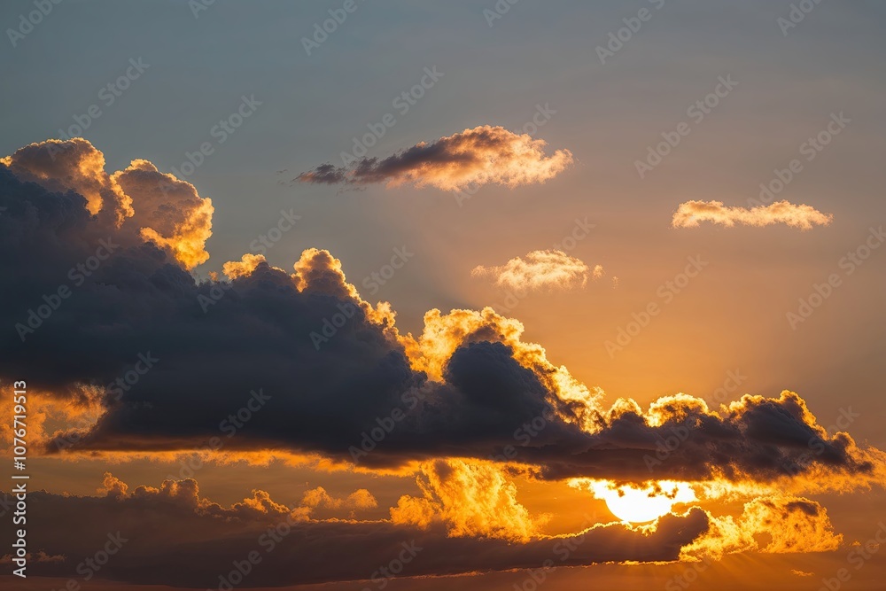 Fototapeta premium Glistening Golden Sunrise Clouds for Uplifting Motivational Posters