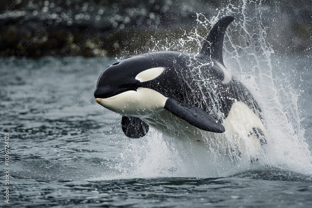 Obraz premium Fantastically beautiful majestic huge whale in deep ocean