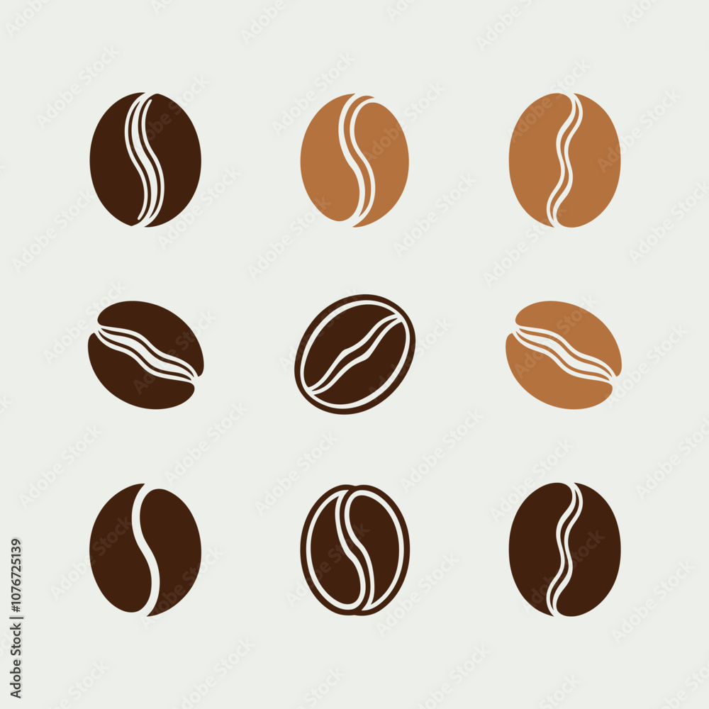 Fototapeta premium Flat Stylized Coffee Bean Vector Set 