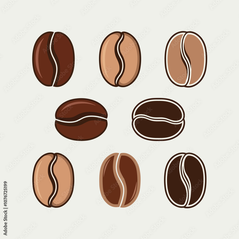Obraz premium Flat Stylized Coffee Bean Vector Set 