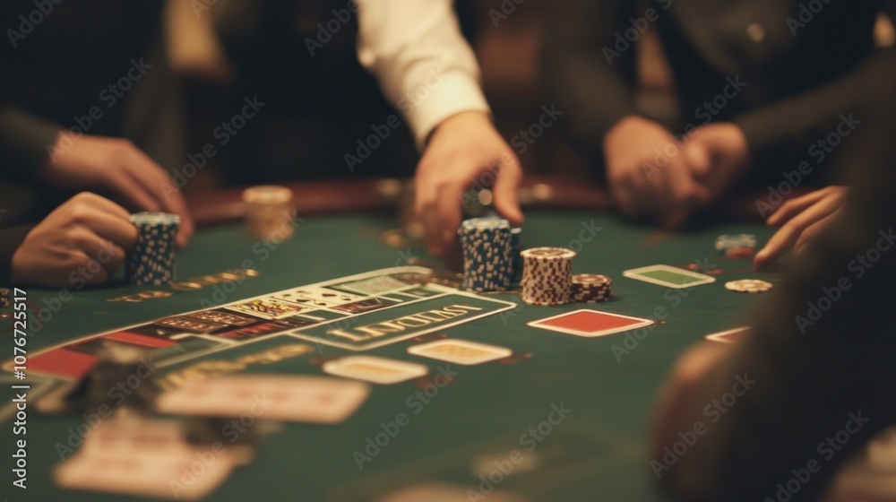 Close-up of Hands Placing Chips on a Green Felt Gambling Table Close-up of Hands Placing Chips on a Green Felt Gambling Table