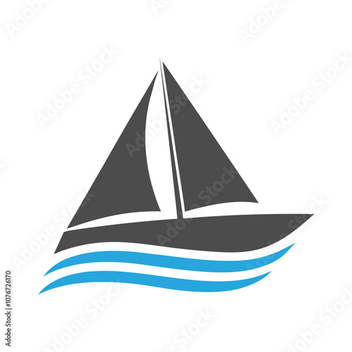 Minimalist Sailboat Vector Illustration with Waves