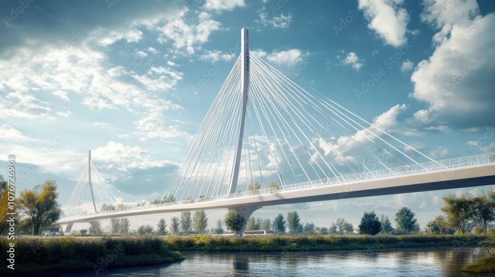 Fototapeta premium Modern Cable-Stayed Bridge Over River