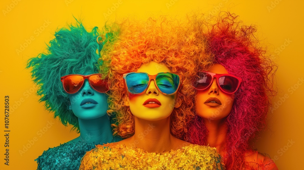 Fototapeta premium A diverse group of friends celebrates pride with face paint, vibrant outfits, and joyful laughter
