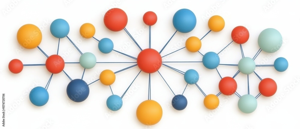 Obraz premium Explore the vibrant interconnectedness of ideas through a colorful infographic featuring diverse nodes and relationships