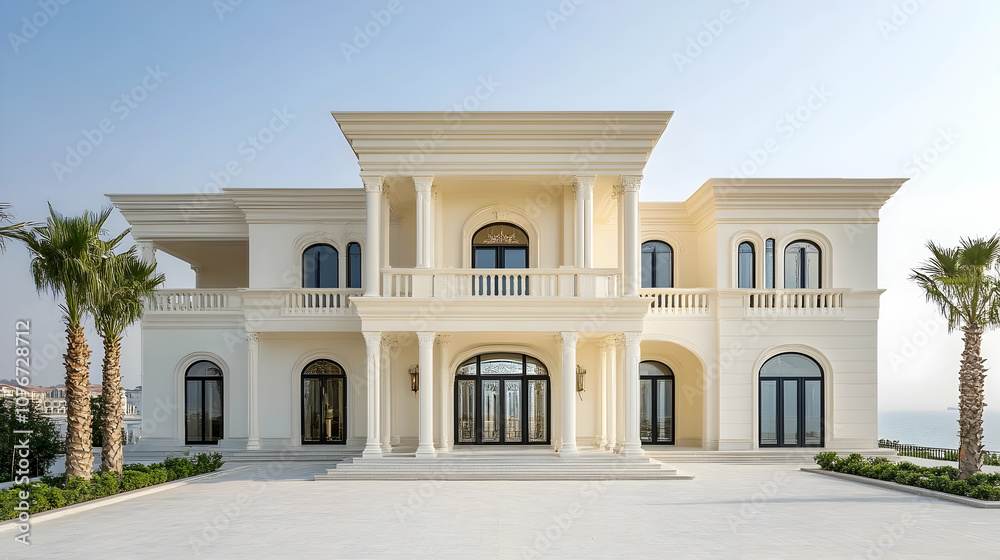 Obraz premium Florida Keys oceanfront villa with private marina and tropical gardens, modern Mediterranean estate with sunset views