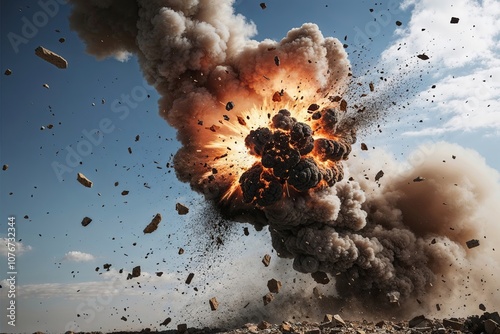 Intense Explosion with Aerial Debris and Dust Particles