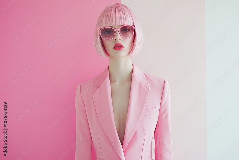 Detailed Short Pink Wig View Illustration Detailed Short Pink Wig View Illustration