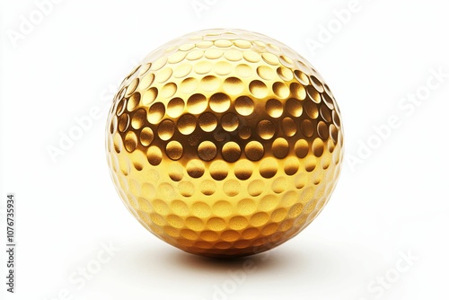 A Shiny Golden Golf Ball Isolated on a White Background