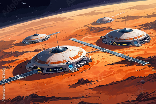 the surface of planet mars showing futuristics buildings