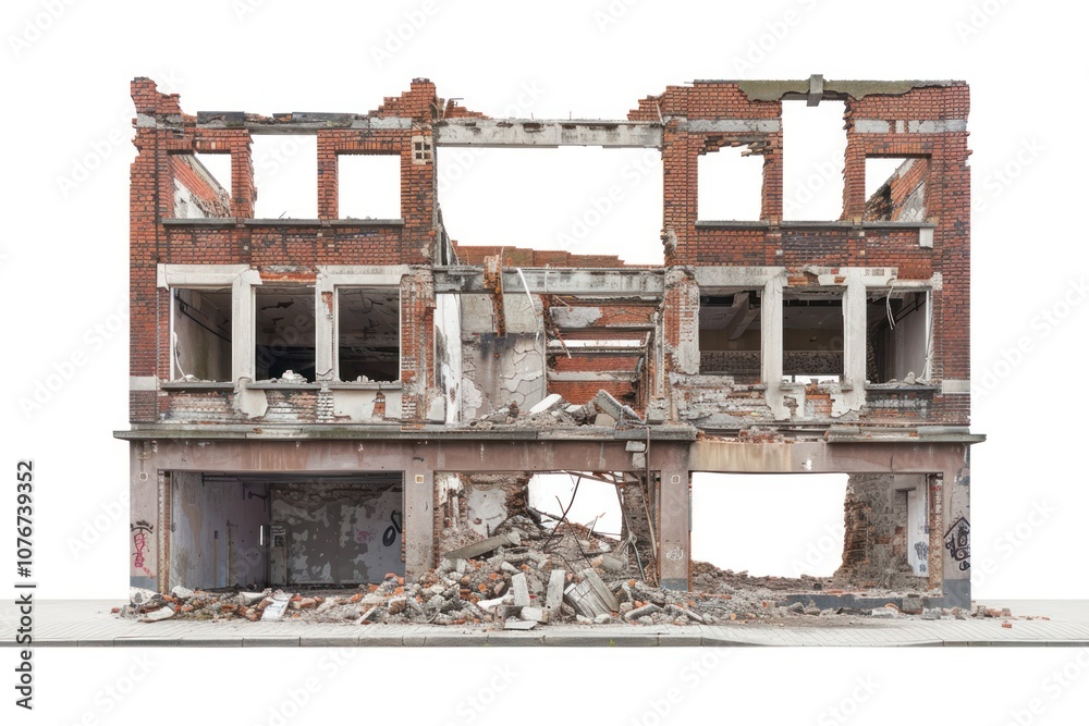 Building exterior destroyed building gate home damage. Building exterior destroyed building gate home damage.