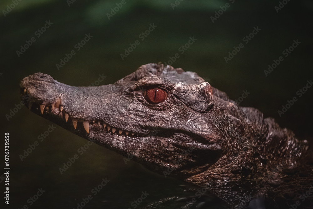 Fototapeta premium Crocodile with Striking Red Eye in Natural Habitat