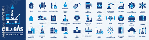 Oil and gas - thin line web icon set. Outline icons collection. Simple vector illustration.