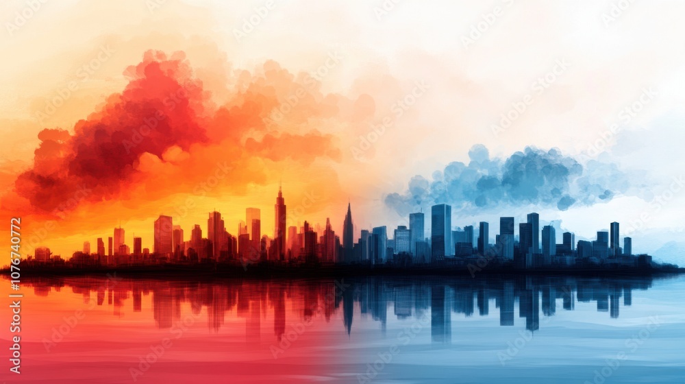 Fototapeta premium Vibrant Cityscape Under a Greenhouse Dome