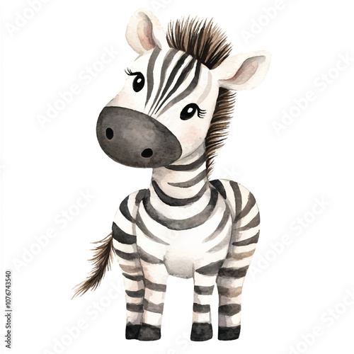 cute Zebra watercolor clipart illustration isolated