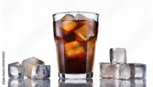 glass of cola with ice isolated on white background photo