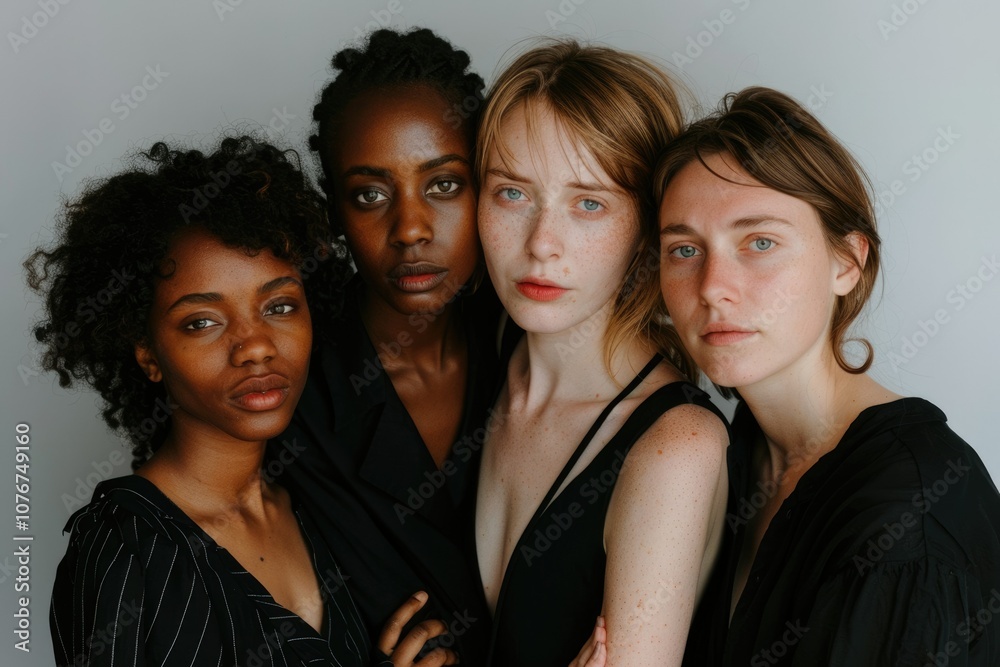 Fototapeta premium Women of all different races together on a white background