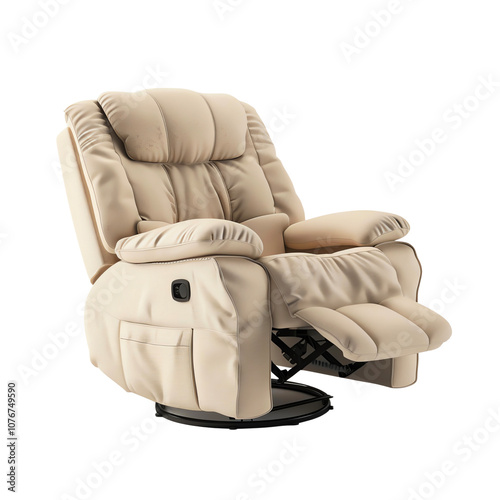 Creammy Comfortable recliner isolated on a transparent background. photo