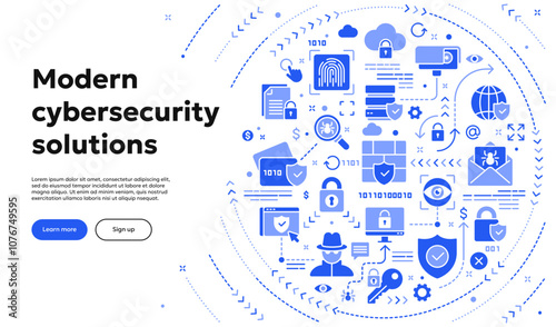 Vector conceptual illustration related to cybersecurity, personal information protection, private data safety. Solid doodle banner or hero image for website