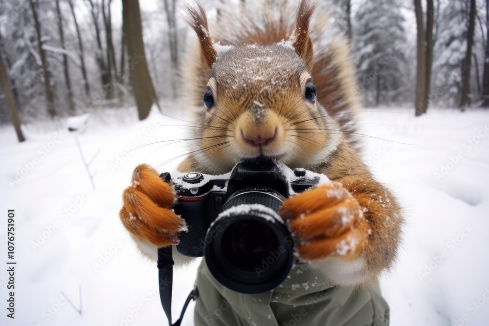 Naklejka premium Selfie squirrel portrait outdoors nature.