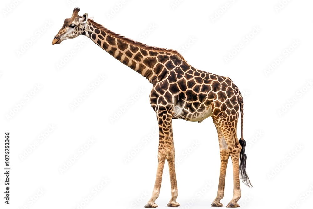 Obraz premium African giraffe isolated on a white background. Side view