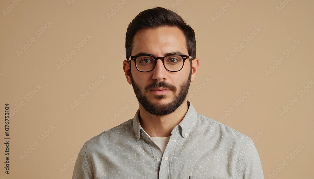 Obraz premium Confident Man Wearing Glasses with Neutral Background for Portraits