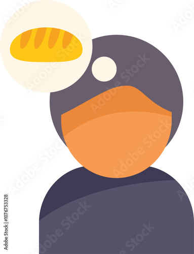 Cartoon character imagining a loaf of bread in a thought bubble, representing hunger or craving