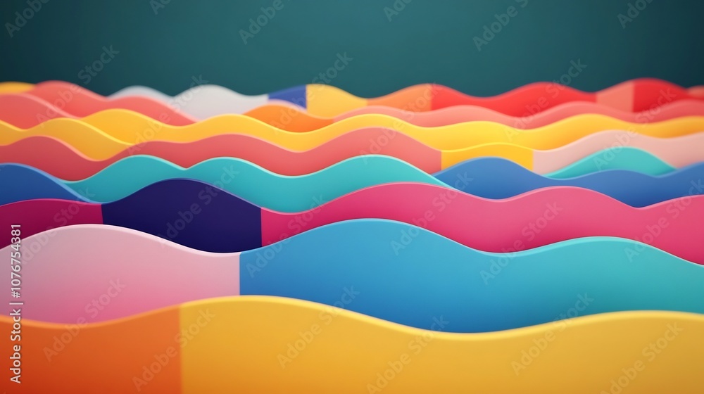 Vibrant Wave-Like Pattern of Mixed Colorful Geometric Shapes in 3D Vibrant Wave-Like Pattern of Mixed Colorful Geometric Shapes in 3D