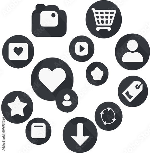 Social media icon set silhoutte vector with white background.generative ai