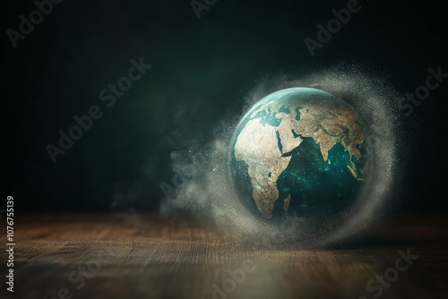 Digital dust off the outside of a glass globe photo