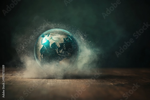 Digital dust off the outside of a glass globe photo