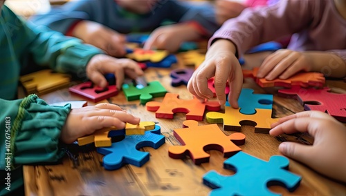 Close-up of hands holding colorful wooden puzzle pieces, symbolizing the idea that each child is unique and holds potential for great things in life.