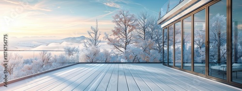 Serene Rooftop Escape with Expansive Snow-Covered Landscape, Inviting Tranquility and Winter Charm in an Open Air Setting