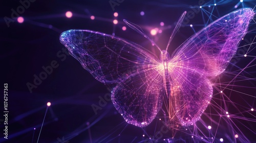 Cosmic Neon Butterfly with Glowing Rays