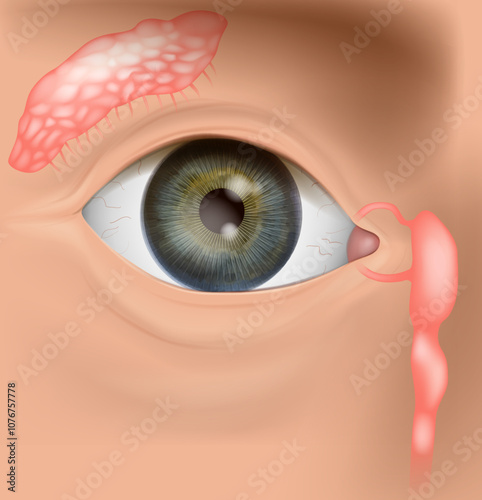 Anatomy of the lacrimal gland, superior lacrimal punctum, superior lacrimal canal, lacrimal sac, nasolacrimal canal. Illustration of eye. location and structure