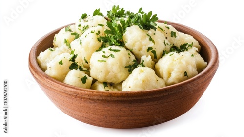 Rustic Bowl of Cooked Dumplings with Herbs