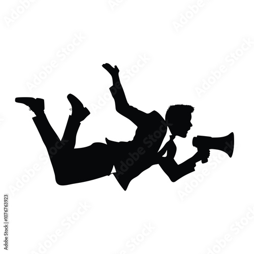 A man is falling and yelling into a microphone. He is wearing a suit and tie