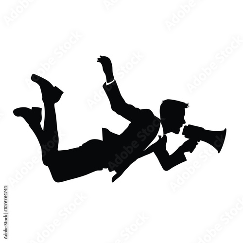 A man is falling and yelling into a microphone. He is wearing a suit and tie