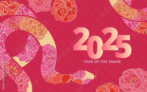 vector chinese new year 2025 year of snake, Traditional and modern design, card and background, Lunar new year 2025