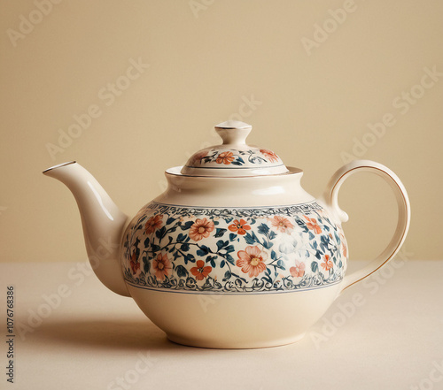 Floral Teapot on Neutral Background for Tea Lovers