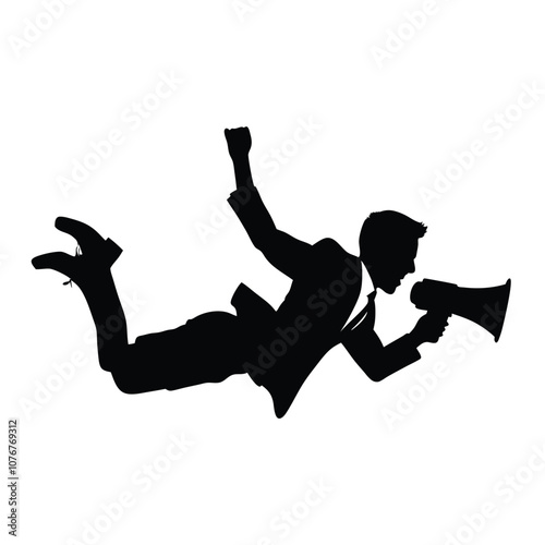 A man is falling and yelling into a microphone. He is wearing a suit and tie