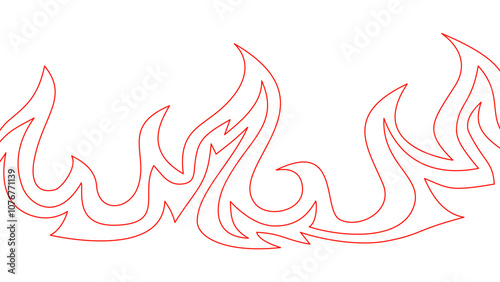flame lines. Background with fire lines. Outline of flames as a background. Fire border. Continuous fire line design. Flame outline background.