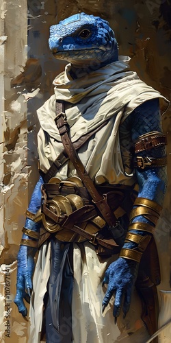 Fantasy portraits of dungeons and dragons, dragonborn sailors thin blue and brass scales. photo