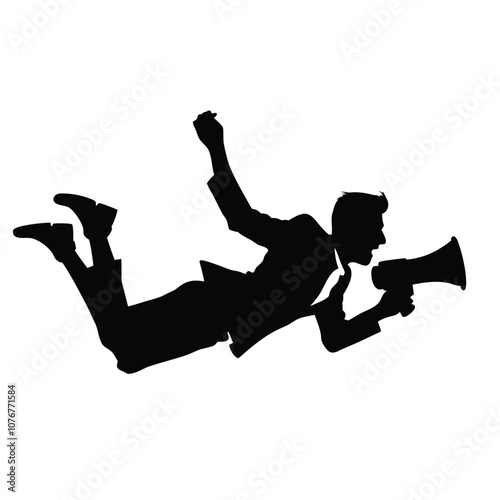 A man is falling and yelling into a microphone. He is wearing a suit and tie