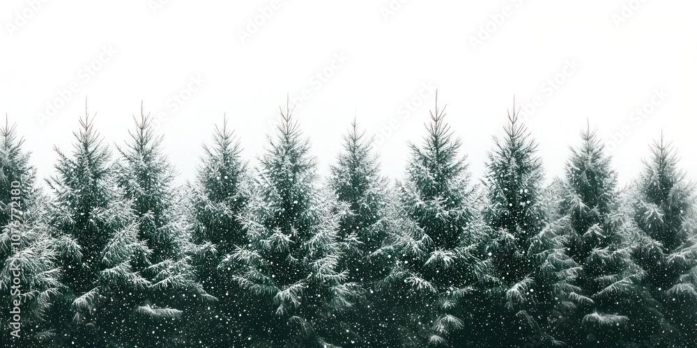 Obraz premium Real winter pine forest trees snow background.