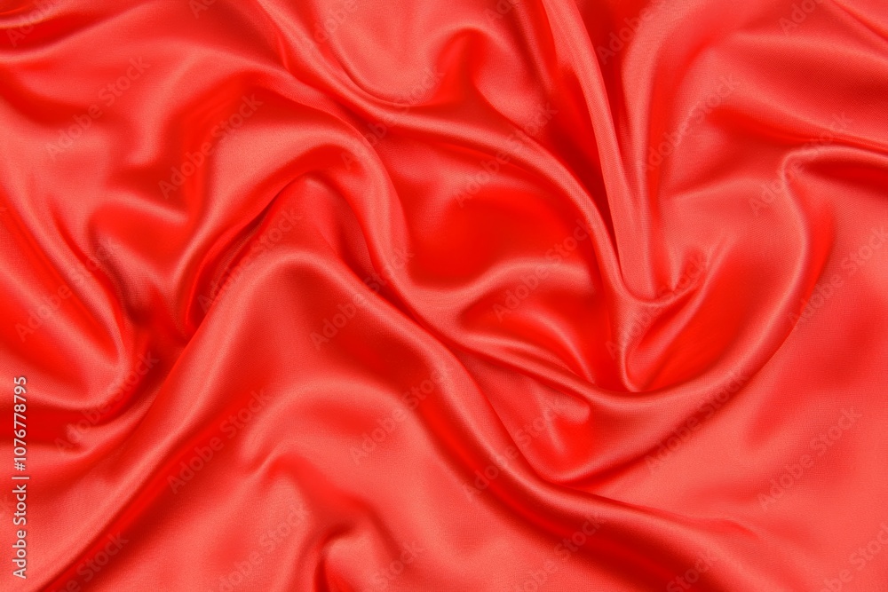 Obraz premium Luxurious red satin fabric with rich folds, creating a soft and flowing texture. Elegant and vibrant material ideal for backgrounds, banners, or fashion-themed projects.