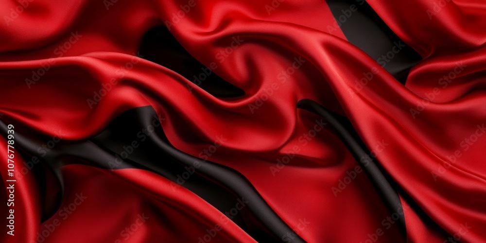 Fototapeta premium Luxurious red satin fabric with rich folds, creating a soft and flowing texture. Elegant and vibrant material ideal for backgrounds, banners, or fashion-themed projects.