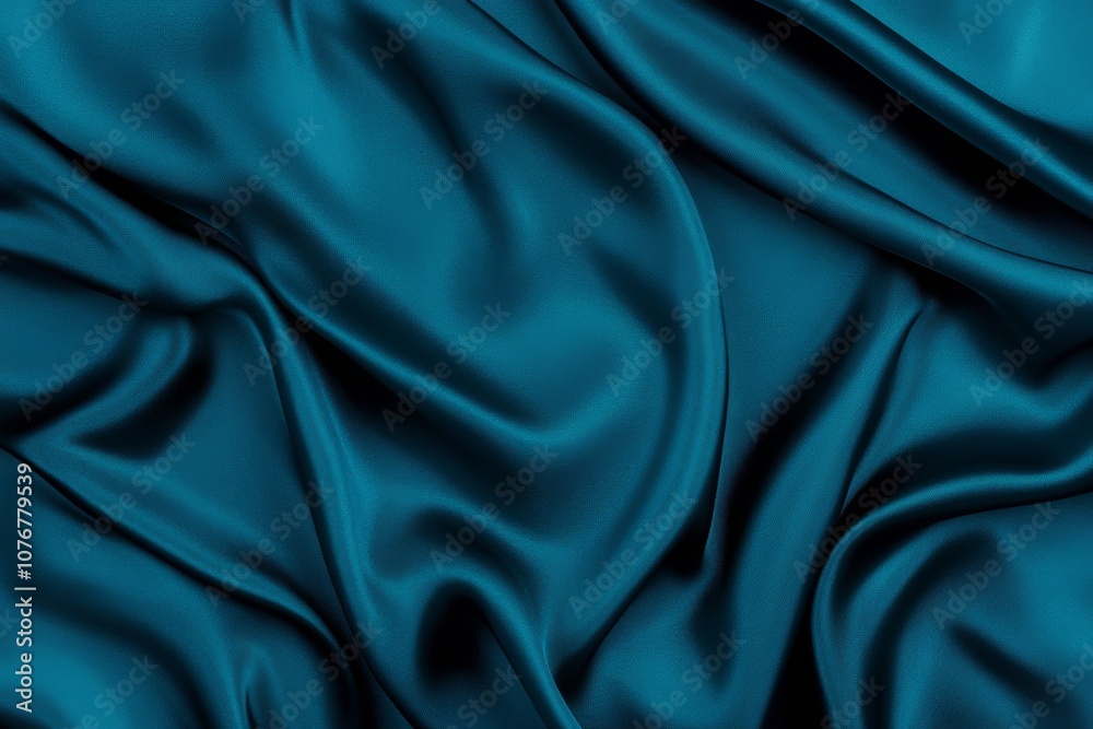 Obraz premium Luxurious green satin fabric with rich folds, creating a soft and flowing texture. Elegant and vibrant material ideal for backgrounds, banners, or fashion-themed projects.