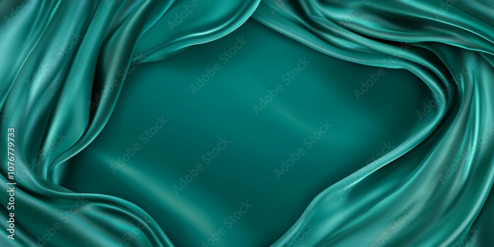 Obraz premium Luxurious green satin fabric with rich folds, creating a soft and flowing texture. Elegant and vibrant material ideal for backgrounds, banners, or fashion-themed projects.